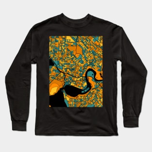 Perth Map Pattern in Orange & Teal Long Sleeve T-Shirt